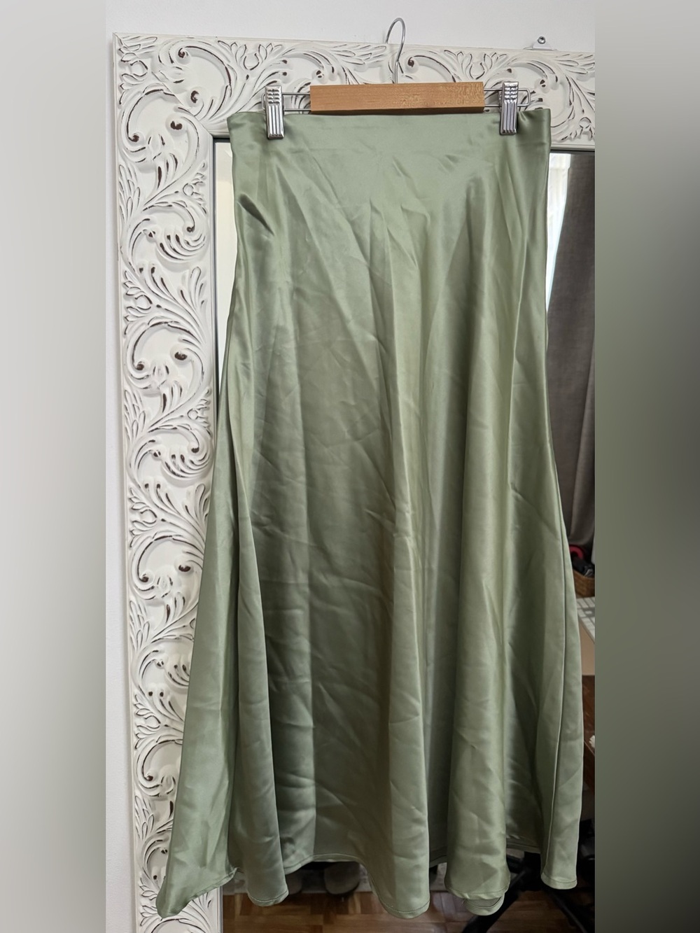Satin Maxi Skirt in Sage Green
